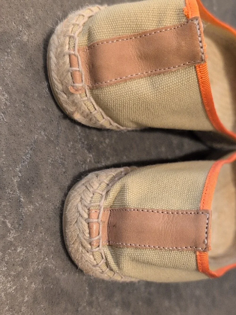 Tory Burch Beige Canvas Espadrille Flats with Orange Trim